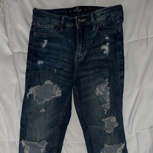 Hollister Distressed Skinny Jeans - Dark Blue